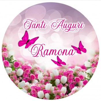 AUGURI DONNA FIORI E FARFALLE CIALDA PER TORTA TONDA _293CT