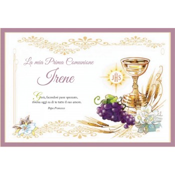 PRIMA COMUNIONE FRASE PAPA FRANCESCO CALICE UVA CIALDA...