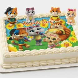 KIT CIALDA + 4 PERSONAGGI IN ZUCCHERO 44 GATTI CATS PER TORTA RETTANGOLARE _322CRBIS