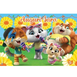 KIT CIALDA + 4 PERSONAGGI IN ZUCCHERO 44 GATTI CATS PER TORTA RETTANGOLARE _322CRBIS