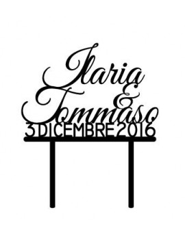 CAKE TOPPER SCRITTA MATRIMONIO PERSONALIZZATO NOMI E DATA LEGNO