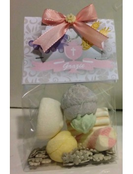 SACCHETTO MARSHMALLOW COMUNIONE SEGNAPOSTO RICORDO BIMBA