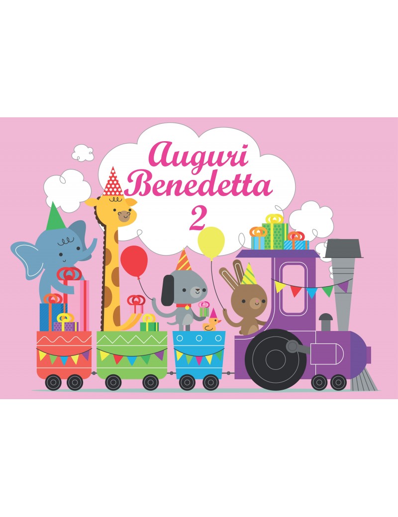 TRENINO ROSA AUGURI COMPLEANNO CIALDA PER TORTA...