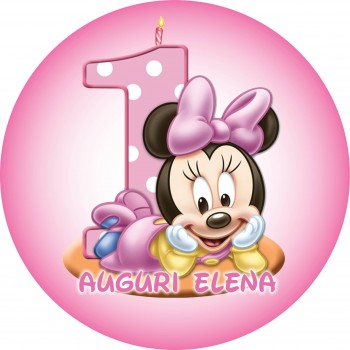 MINNIE TOPOLINA ROSA BABY 1 ANNO CIALDA PER TORTA TONDA...